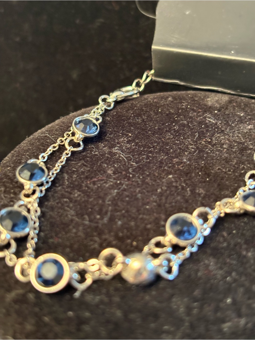 Sterling-Style Double Chain Bracelet with Navy Blue Stones
